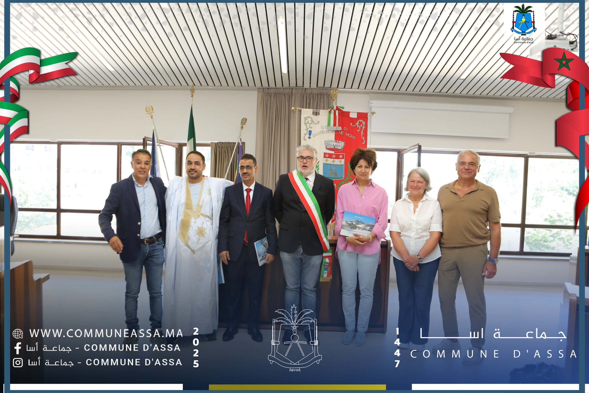 استقبال رسمي آخر للوفد المغربي الممثل لجماعة أسا بمقر بلدية كاستلنوفو نيمونتي بهدف إطلاق مباحثات جديدة لتطوير العلاقة بين الطرفين، في المجالات الحيوية ذات الآفاق الواعدة.